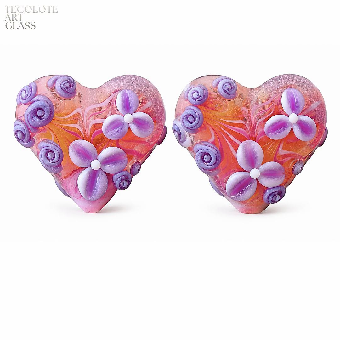 Tourmaline Sugar   Art Glass Lampwork Heart Focal Bead Pair