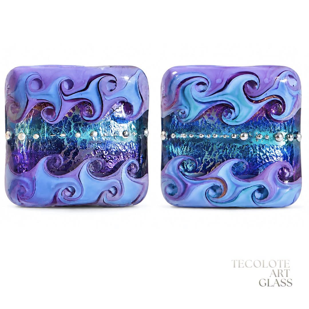 Periwinkle Starlight Nuggets Art Glass Lampwork Bead Pair