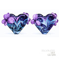 Heather & Sea  Art Glass Lampwork Heart Bead Pair