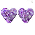 Heather Hearts  Art Glass Lampwork Bead Pair