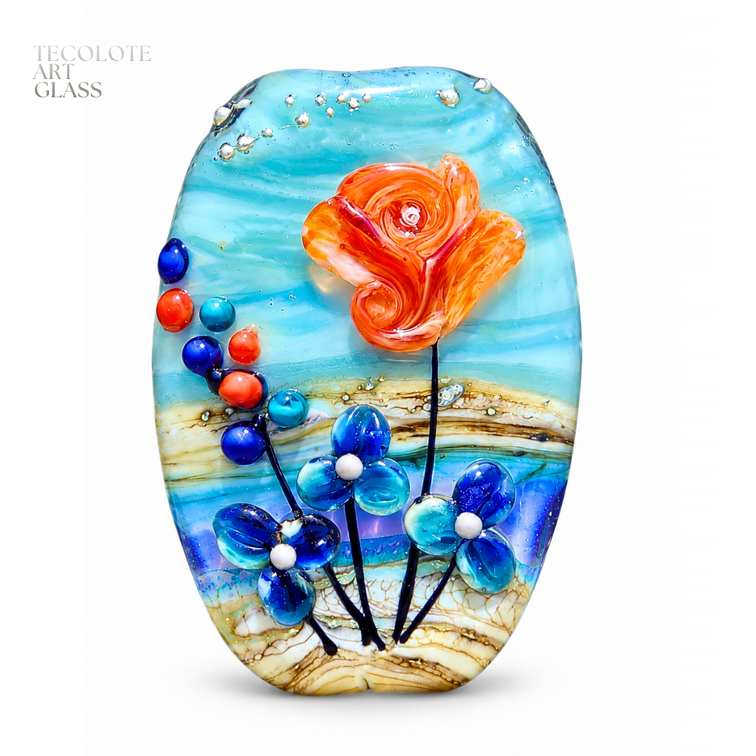 Baja Floral Love Focal Tabs  - Art Glass Lampwork Bead Collection