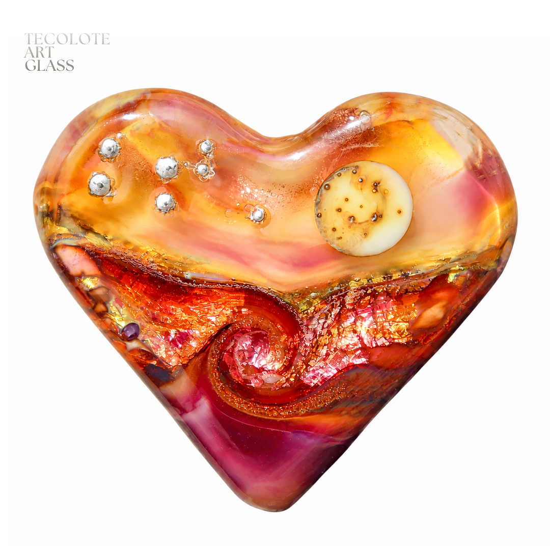 Baja Ocean Moon Love  - Art Glass Lampwork Heart Bead Collection