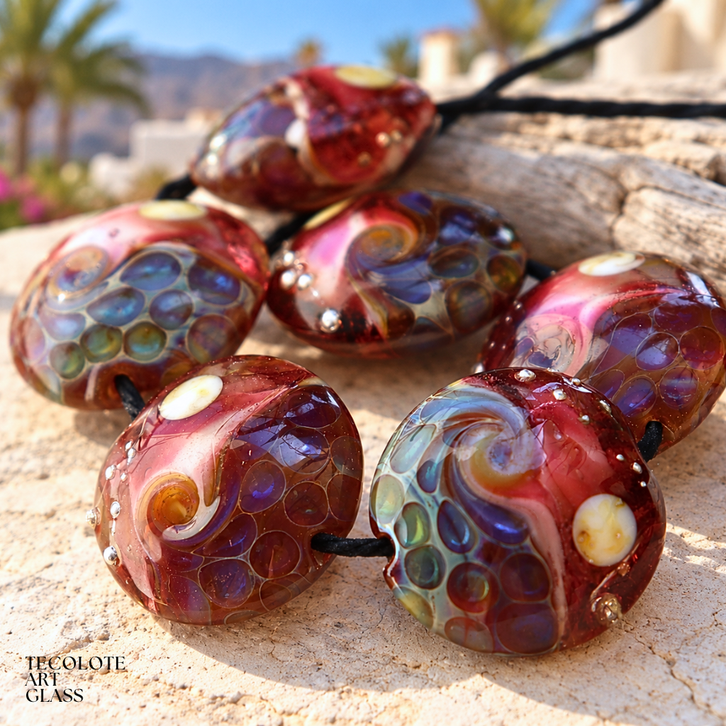 Moonlit Ocean Lentils - Art Glass Lampwork Lentil Beads