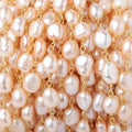 7x6.5-9x7mm Peach Baroque Pearls on Vermeil Chain