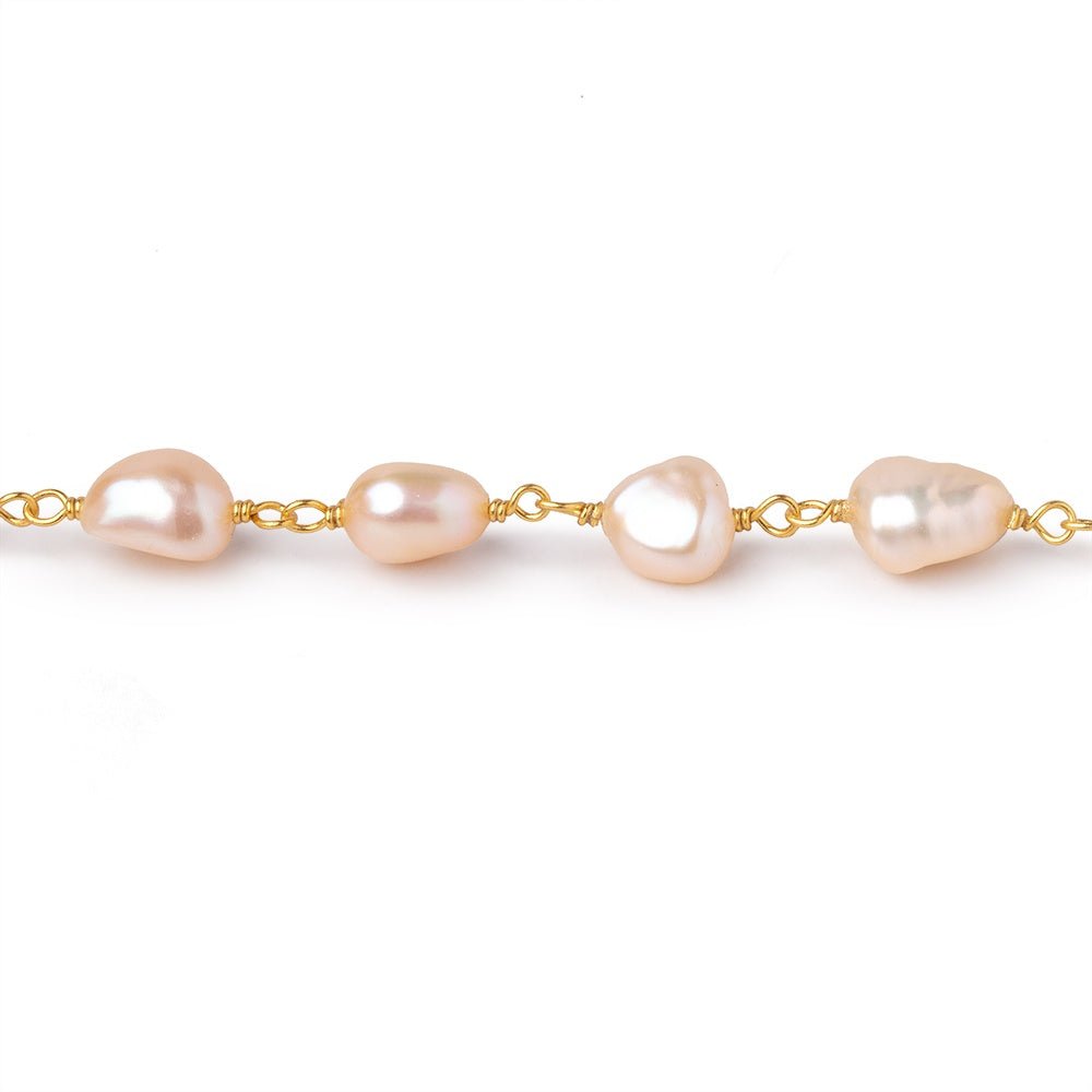 7x6.5-9x7mm Peach Baroque Pearls on Vermeil Chain