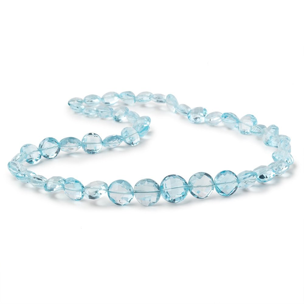 8-11mm Sky Blue Topaz Faceted Coin Beads 16 inch 45 pieces AAA