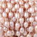 8-9mm Peachy Pink Baroque Pearls on .925 Silver Chain