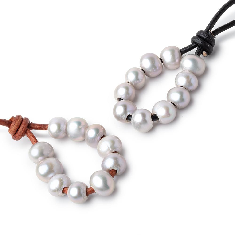 8-9mm Pinkish Silver Large Hole Off Round Pearls Set of 10