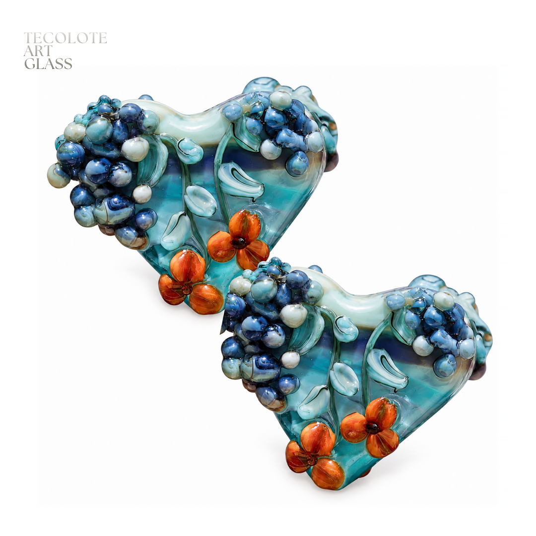 Boho Pearl Tumbled Heart Pairs in four color-ways  - Art Glass Lampwork Bead Collection