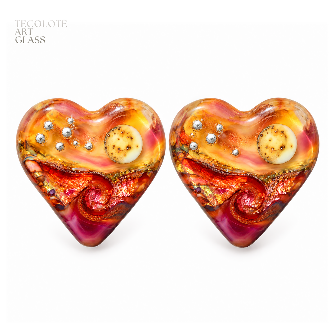 Baja Ocean Moon Love  - Art Glass Lampwork Heart Bead Collection