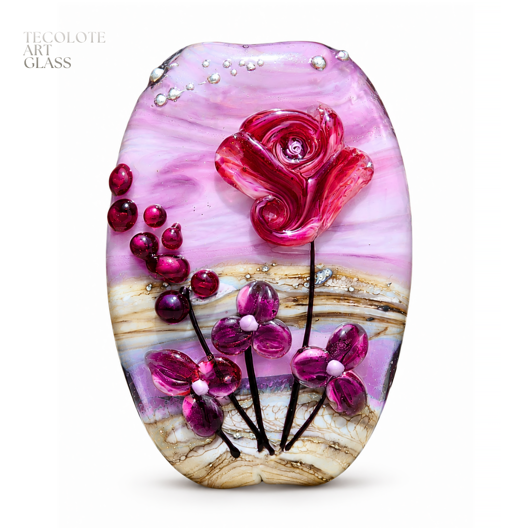 Baja Floral Love Focal Tabs  - Art Glass Lampwork Bead Collection