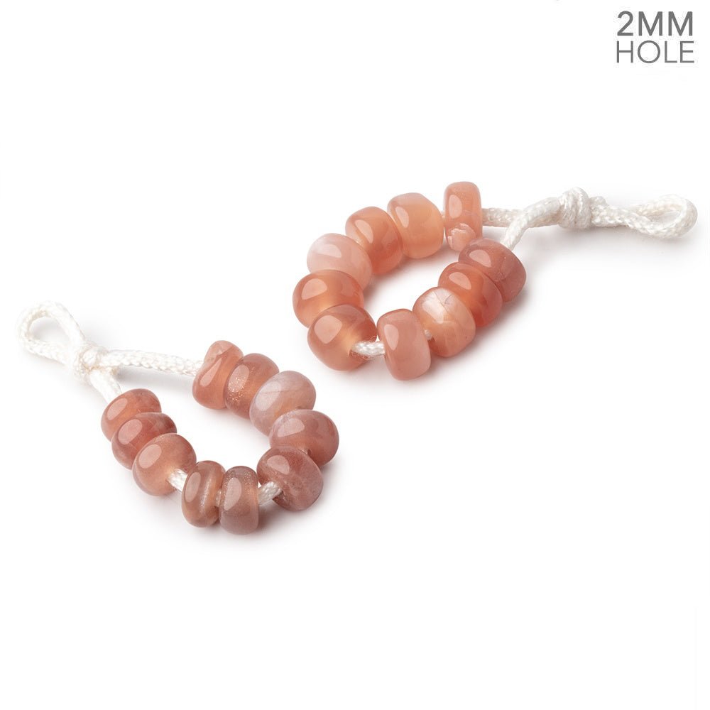 8mm Peach Moonstone 2mm Large Hole Plain Rondelle Set of 10