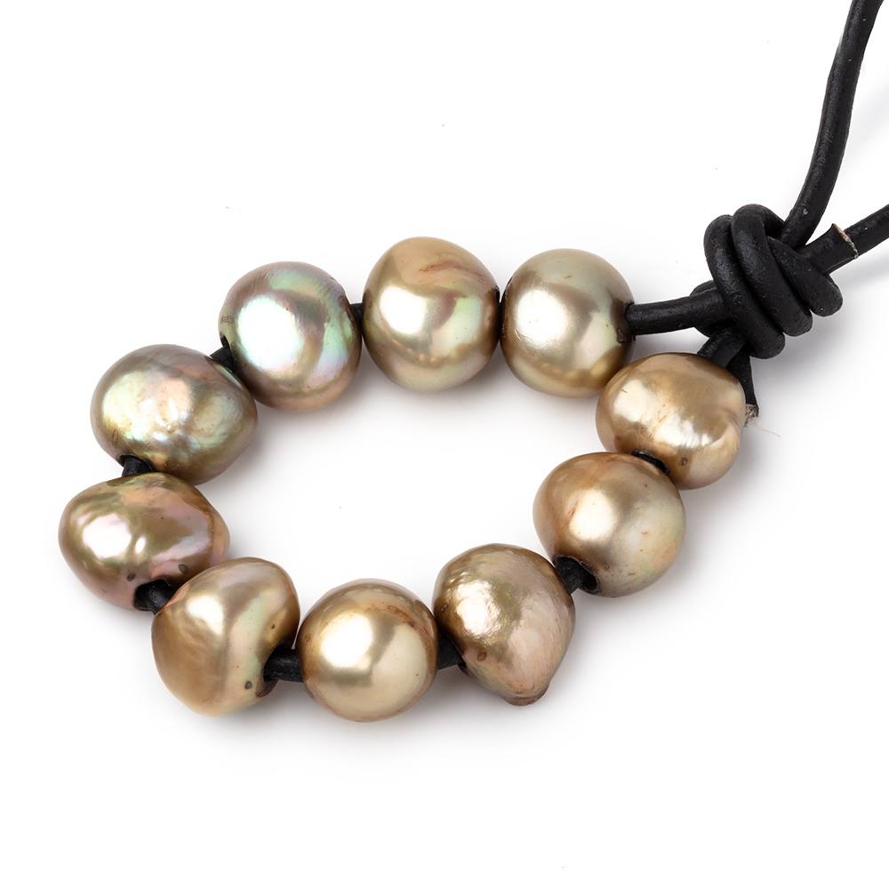 9-11mm Palm Green Large Hole Baroque Pearls Set of 10