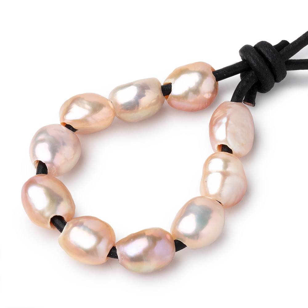 9.5-10.5mm Iridescent Pink Large Hole Baroque Pearls Set of 10