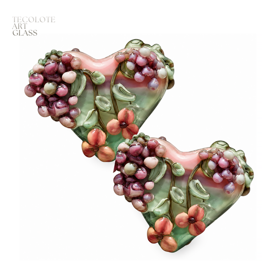 Boho Pearl Tumbled Heart Pairs in four color-ways  - Art Glass Lampwork Bead Collection