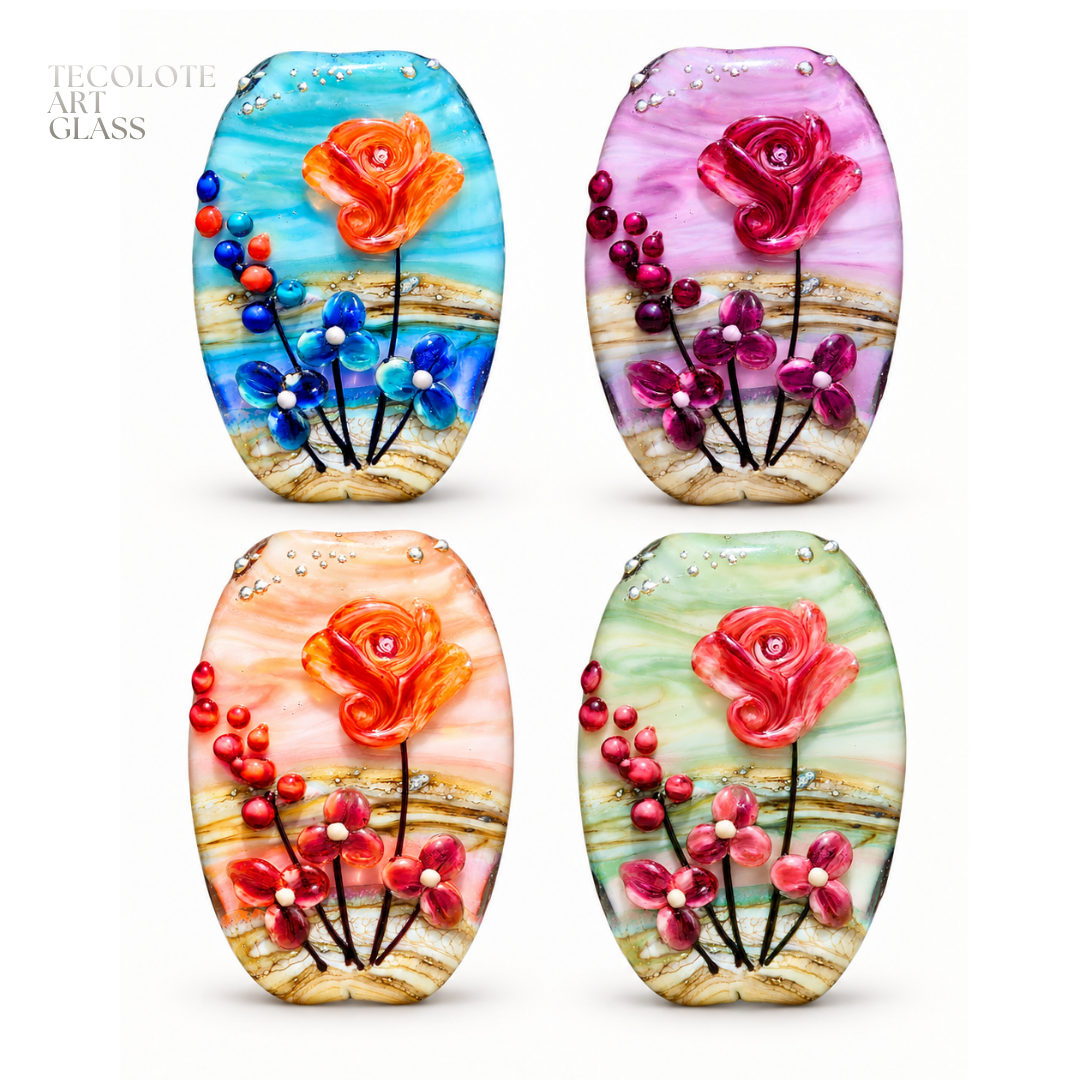 Baja Floral Love Focal Tabs  - Art Glass Lampwork Bead Collection