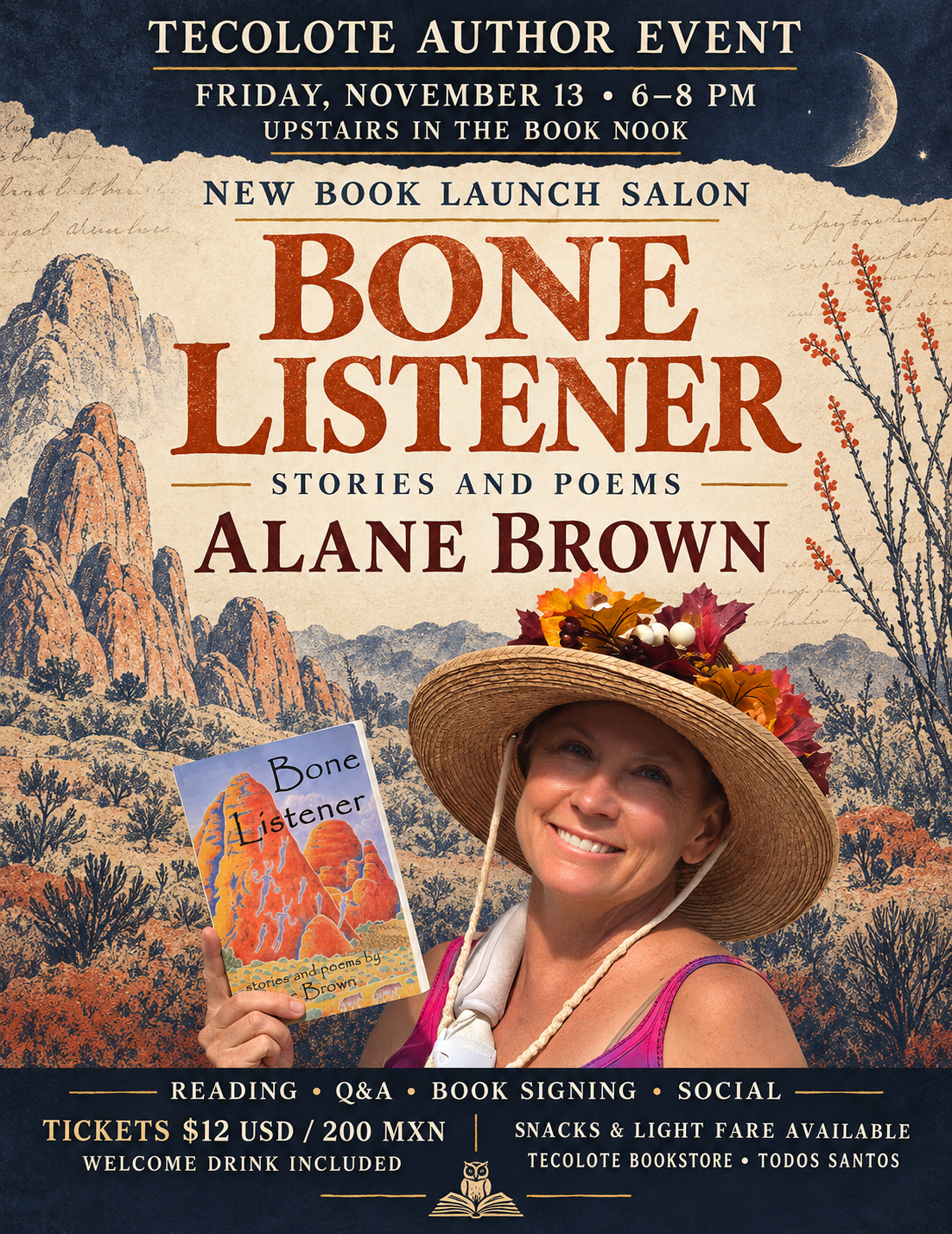 Author Event - November 13th 2026 - Alane Brown - Bone Listener Book Launch, Reading, and Salon Ticket