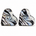Monochrome Classic Love Swirl - Art Glass Lampwork Heart Focal Bead Pair