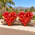Baja Cherry Heart Bead Pair - Handmade Art Glass Lampwork