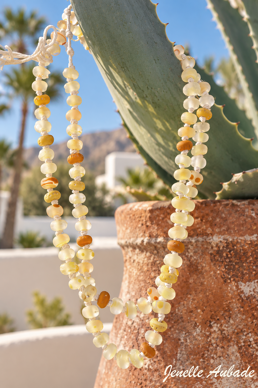 Saffron & Sunlight Necklace - Knotted Beaded Boho Strand by Glass Artist Jenelle Aubade