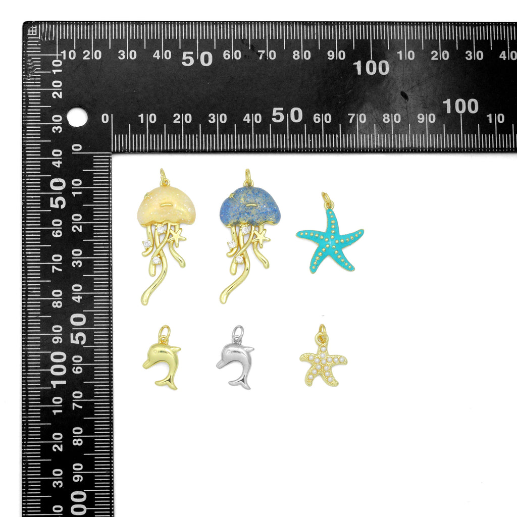 Enamel Jellyfish Blue starfish, Pearl starfish, Dolphin Pendant charm, Sku#A510