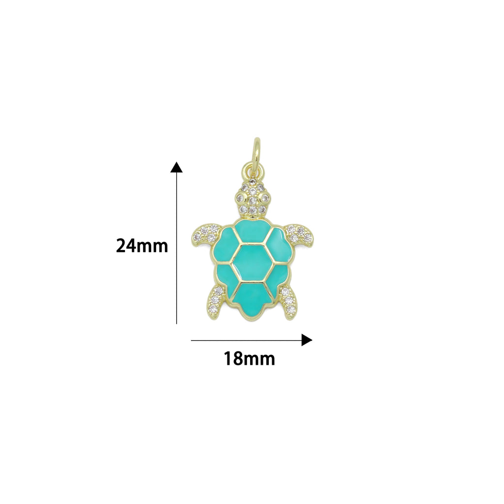 Gold Clear CZ Turquoise Enamel Turtle Tortoise Pendant charm, Sku#LX921