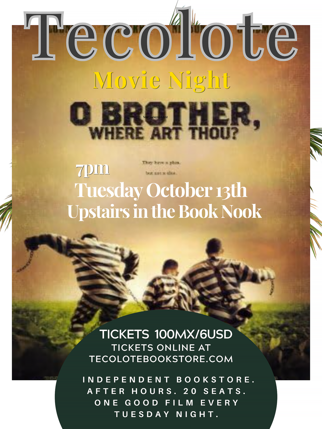 Movie Night in the Book Nook - October 13th 2026 - O Brother Where Art Thou - Event Ticket