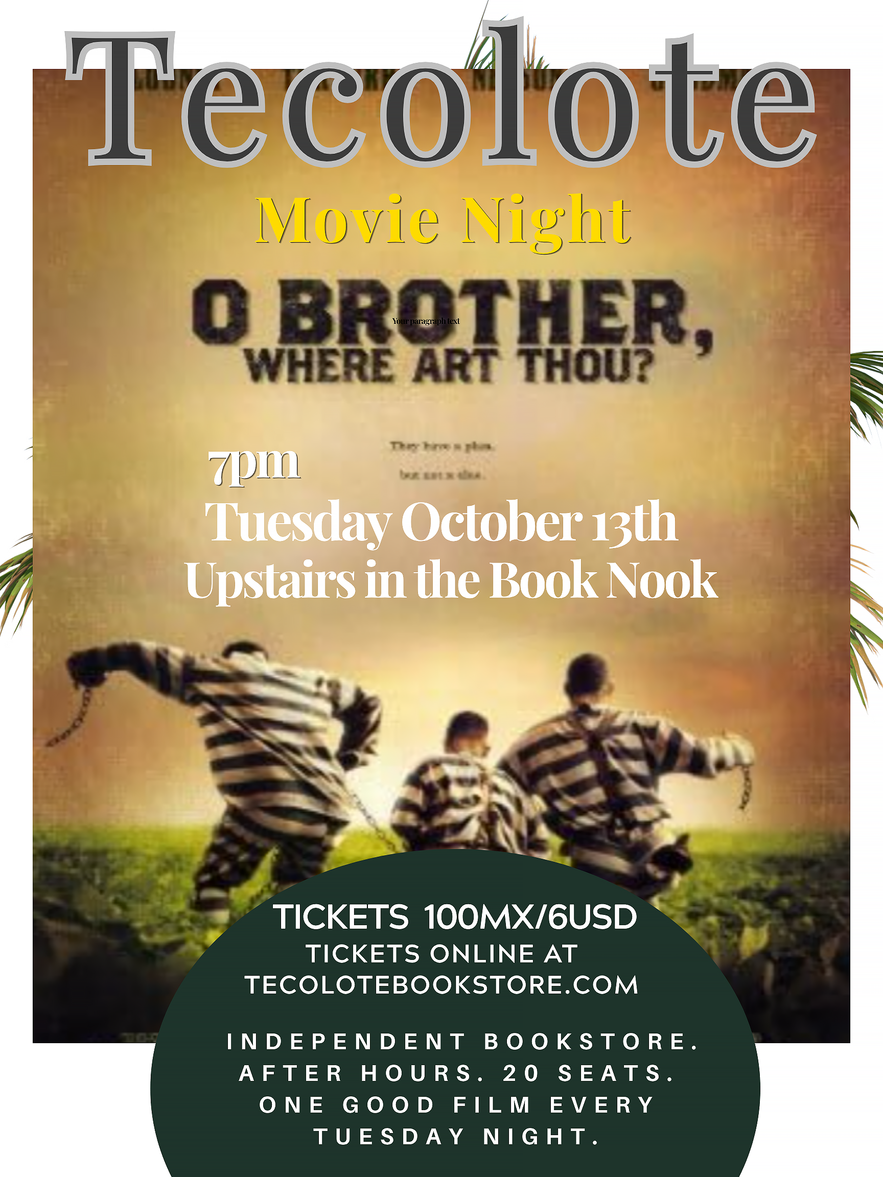 Movie Night in the Book Nook - October 13th 2026 - O Brother Where Art Thou - Event Ticket