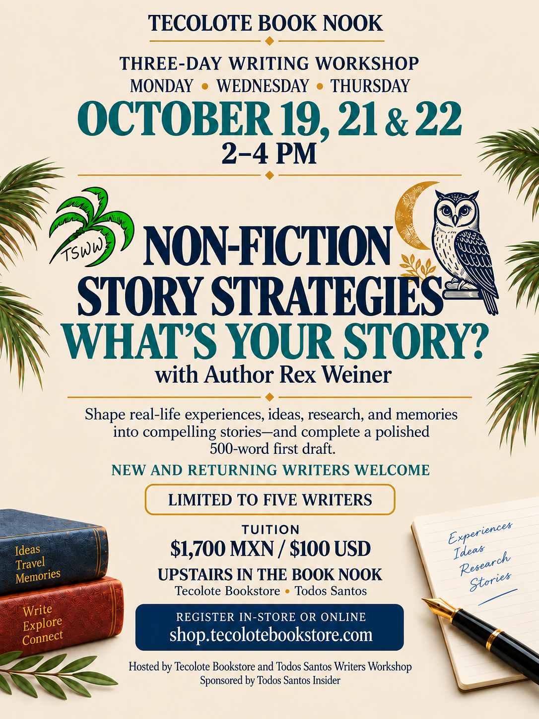Non Fiction Writer's Workshop - October 19, 21, 22 2026 - Registration