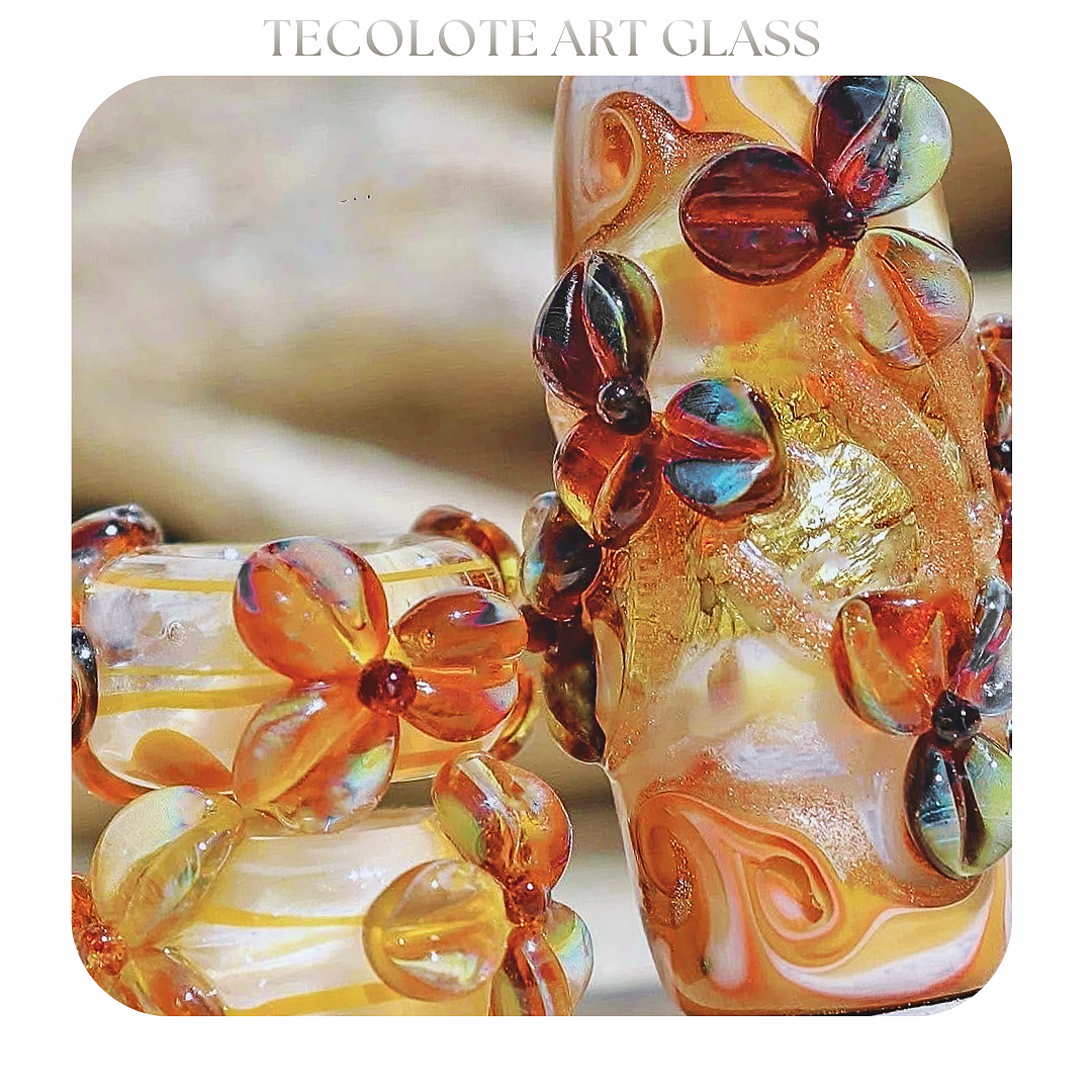 Market Flowers & Gold - Art Glass lampwork Focal Bead - BHB Large Hole