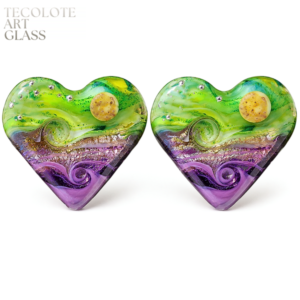Baja Lavender Waves of Love - Art Glass Lampwork Heart Focal Bead Pair