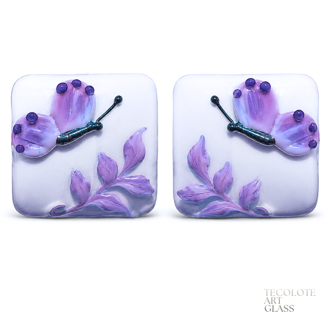 Pearl & Plumeria Butterfly Nuggets -  Art Glass Lampwork Bead Pair