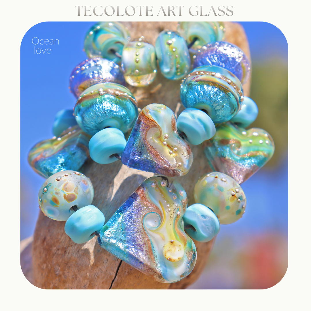 Ocean Love Hearts - Glass Lampwork Bead Set