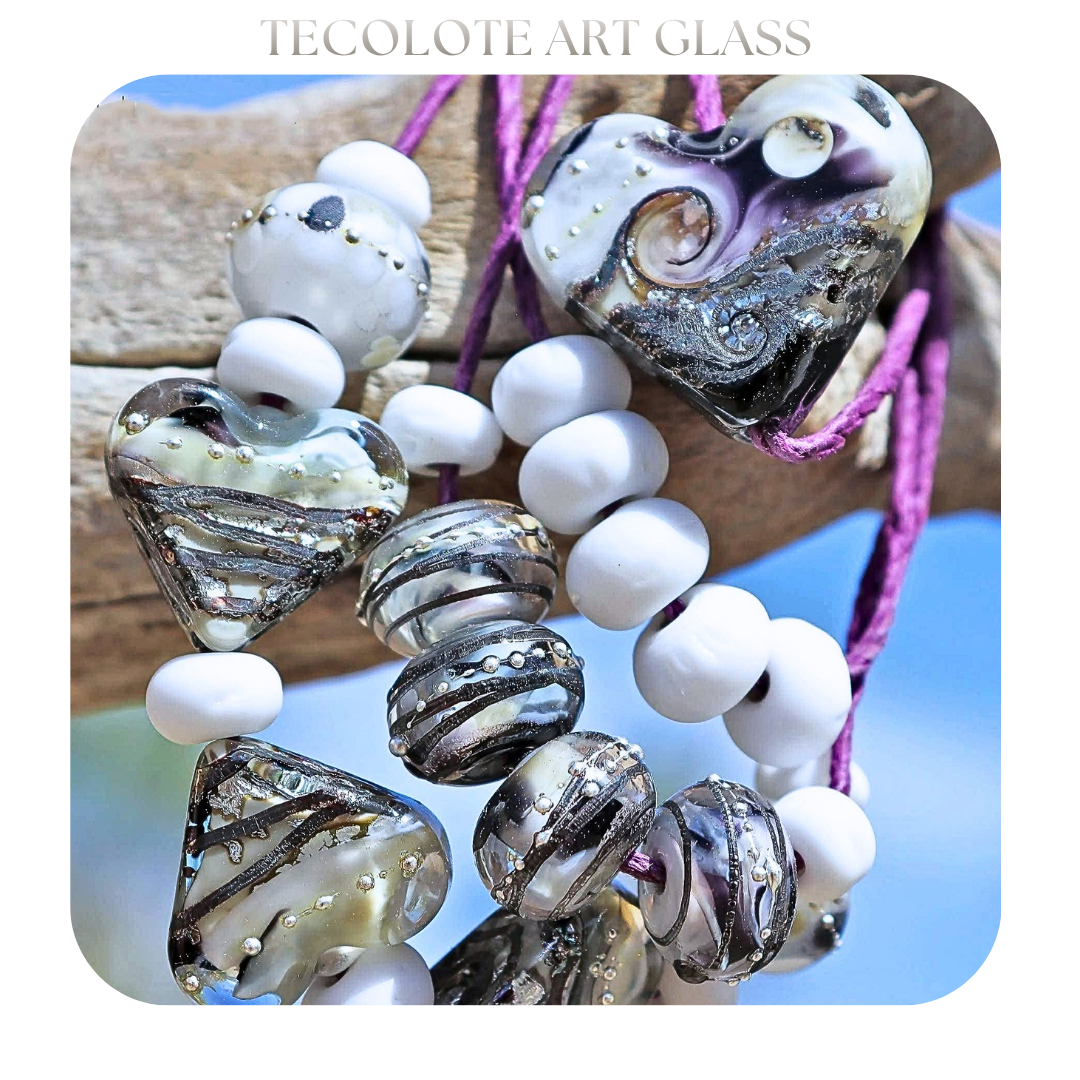 Oasis Monochrome Hearts - Glass Art Lampwork Bead Collection