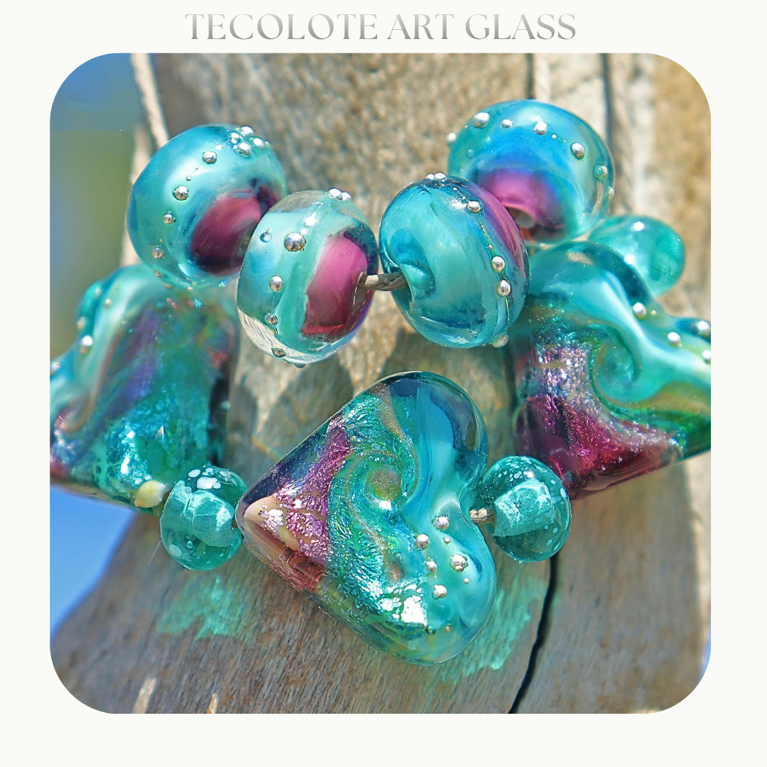 Floating Acacia Hearts - Glass Lampwork Bead Set