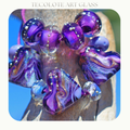 Ultraviolet & Marine Hearts - Glass Lampwork Bead Set