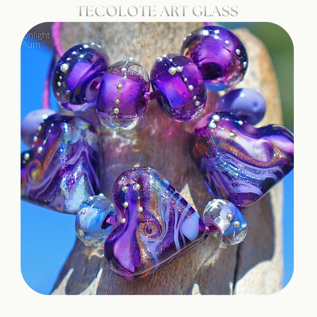 Ultraviolet & Marine Hearts - Glass Lampwork Bead Set