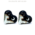 Midnight Moonglow  - Art Glass Lampwork Heart Focal Bead Pair