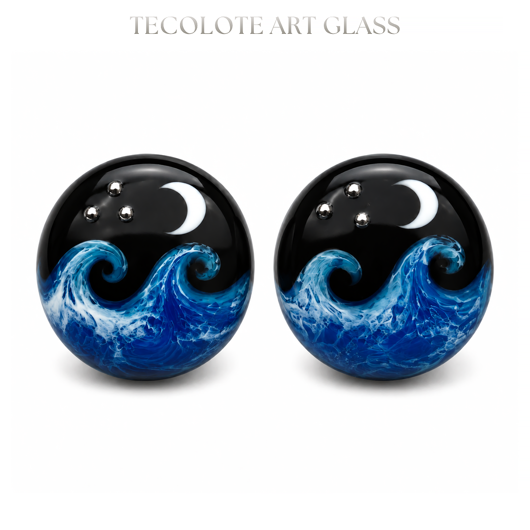 Ocean Mystique - Art Glass Lampwork Lentil Bead Pair