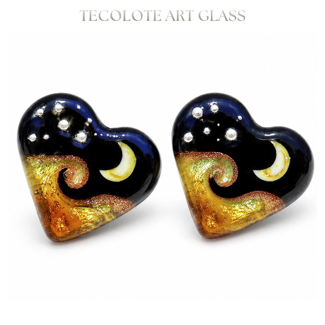 Champagne Crescent - Art Glass Lampwork Heart Focal Bead Pair