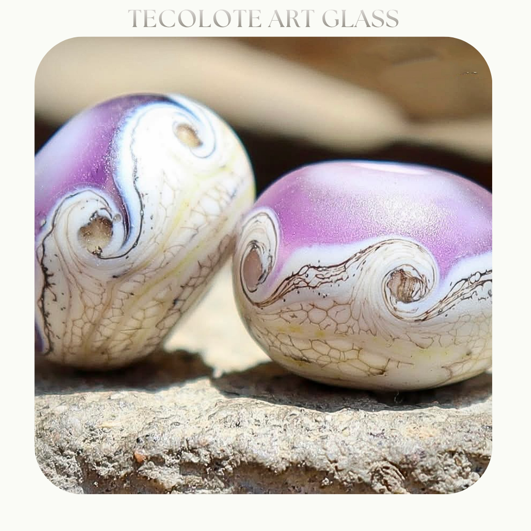 Tumbled Purple Seashell Round Bead Pair - Art Glass Lampwork Beads