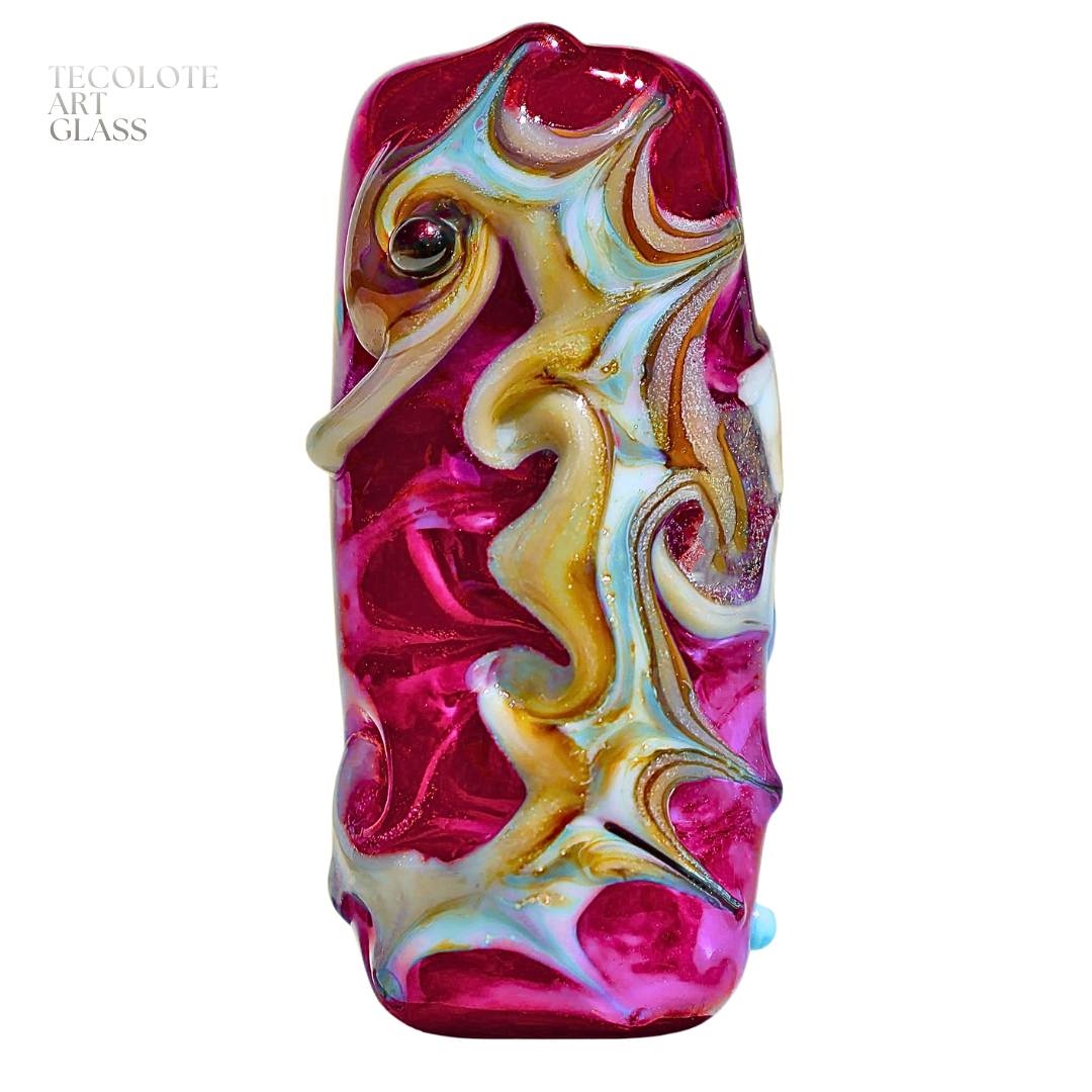 Garnet Seahorse  - Art Glass lampwork Focal Bead - BHB Large Hole