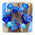 Sapphire Ocean Hearts - Glass Lampwork Bead Set