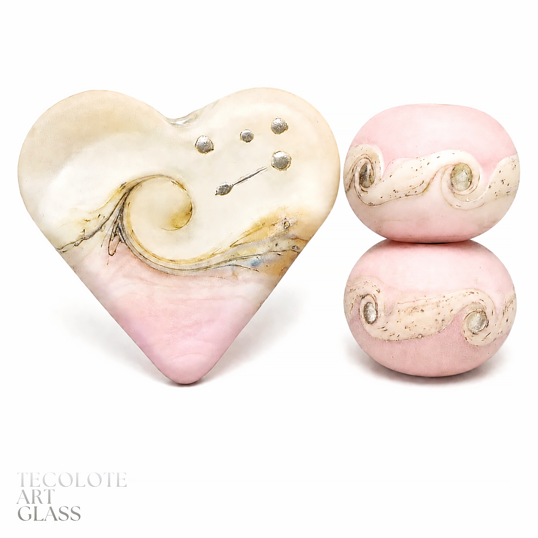 Sea Glass in Princess Pink Art Glass Heart Focal Bead and accents