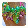 Indigo & Paradise Hearts - Glass Lampwork Bead Set