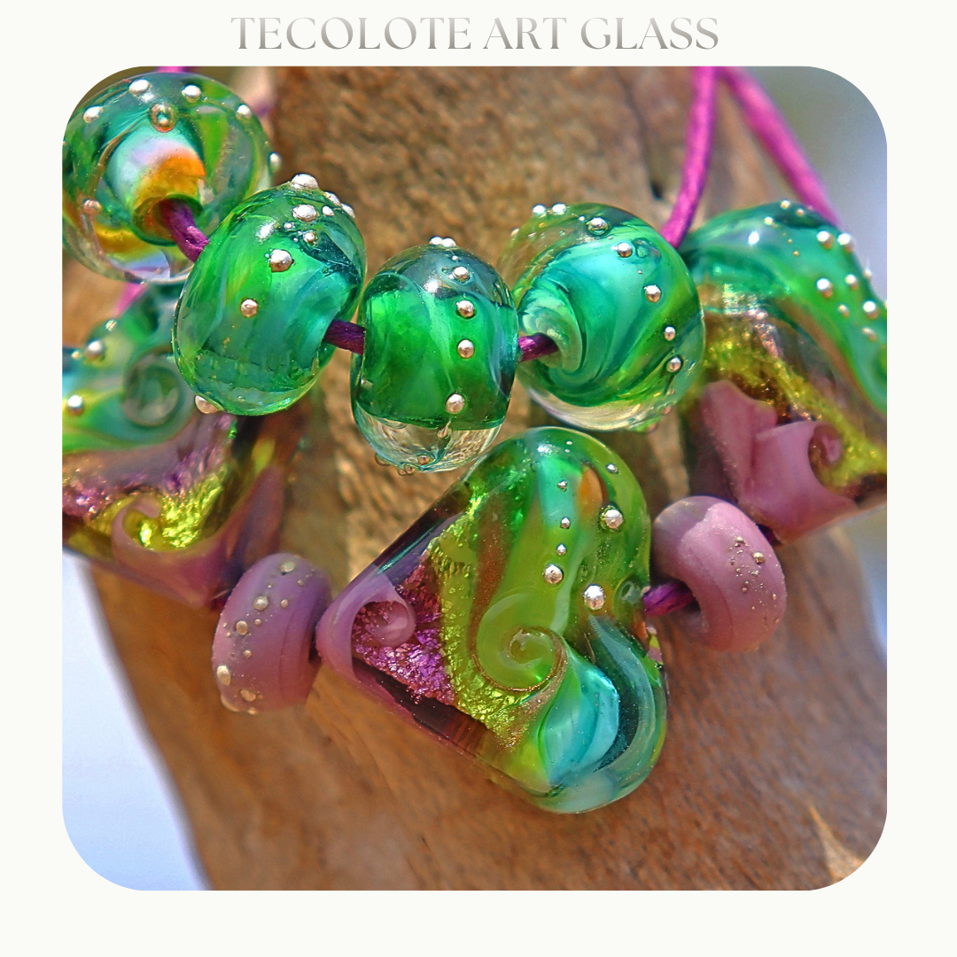 Indigo & Paradise Hearts - Glass Lampwork Bead Set