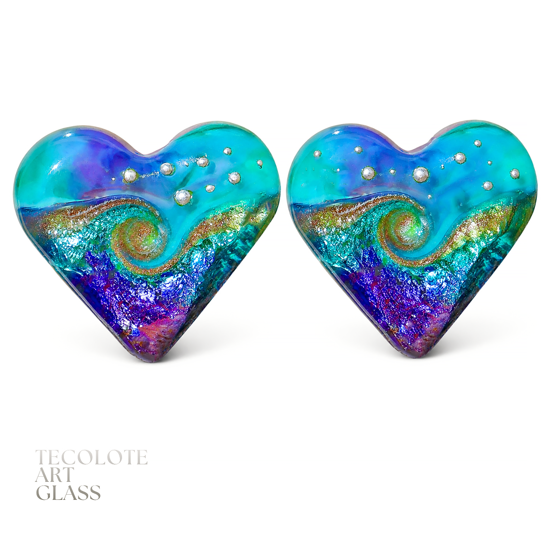 Celestial Comet  Art Glass Lampwork Heart Focal Bead Pair