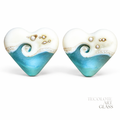 Tumbled Aquamarine Amore  Art Glass Lampwork Heart Focal Bead Pair