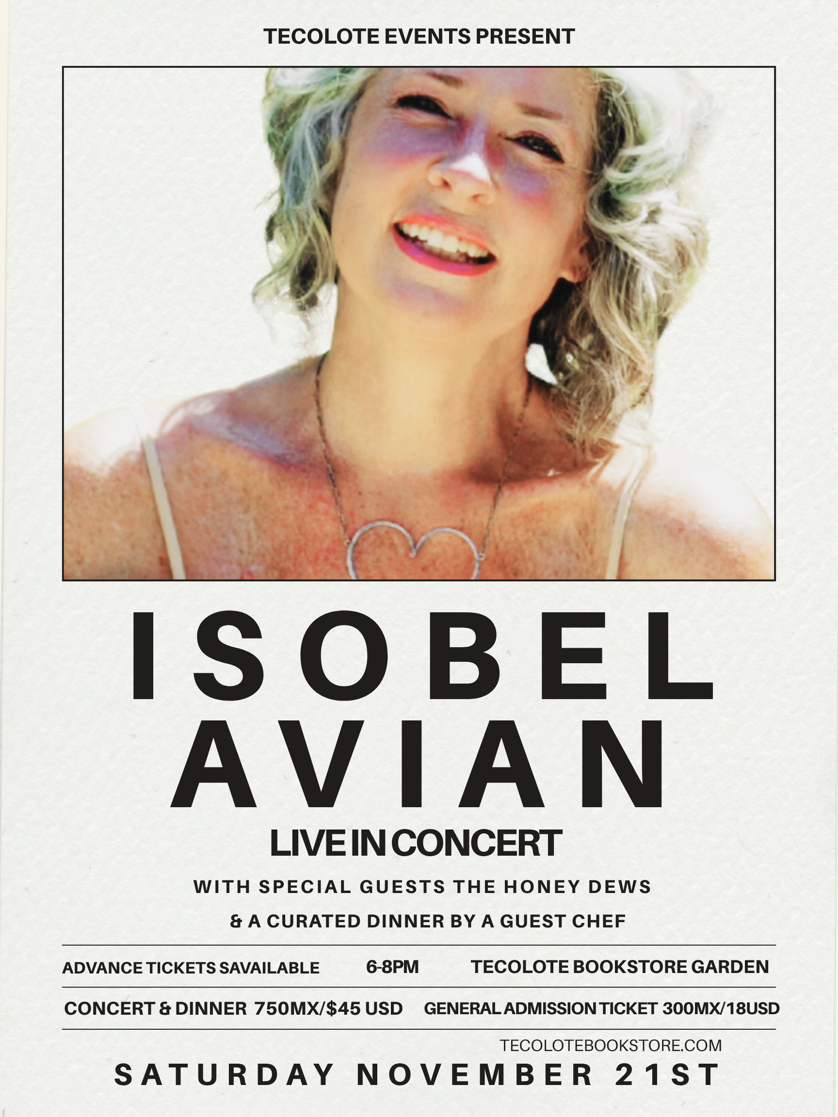 Isobel Avian in Concert at Tecolote - November 21st 2026- Event Ticket