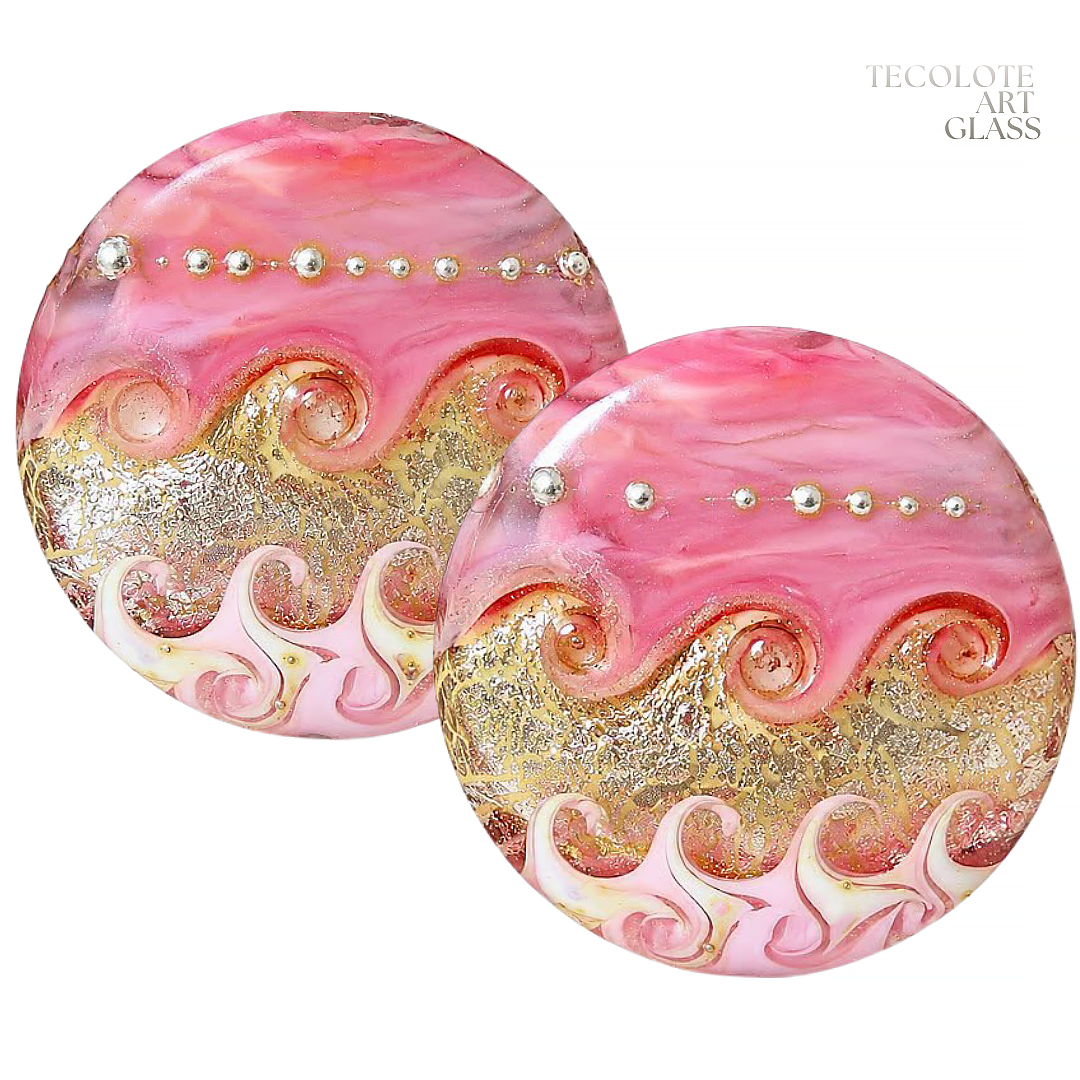 Hibiscus Sun Tea  Art Glass Lampwork Button Spree Bead Pair